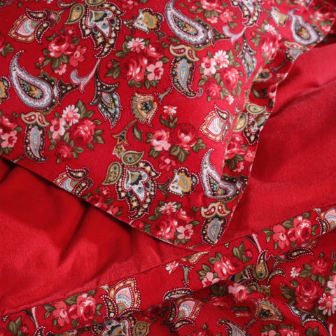 Karaca Home Despina 100% Turkish Cotton Flannel Duvet Cover Set with Bed Sheet, Double, Red Multi