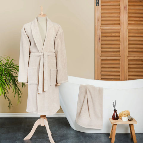 Karaca Home Defy 100% Turkish Cotton Bathrobe Set, XLarge XXLarge, Beige