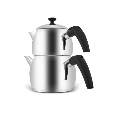 Karaca Alim Stainless Steel Teapot Set, Medium, Silver Black
