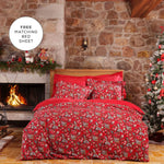 Karaca Home Despina 100% Turkish Cotton Flannel Duvet Cover Set with Bed Sheet, Double, Red Multi