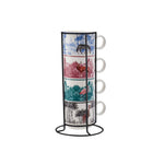 Karaca Jungle 4-Piece Porcelain Mug Set with Stand, 160ml, Multi