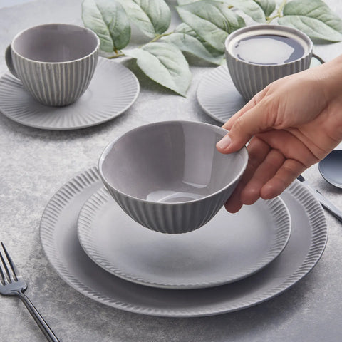 Karaca Sendai 20-Piece Stoneware Handmade Dinner Set for 4 People, Grey