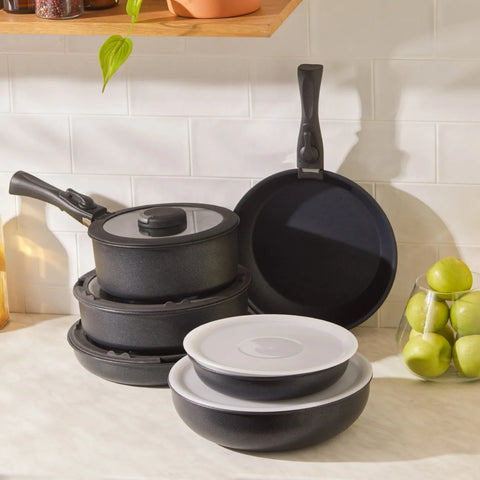 Karaca BioDiamond Easy Clip 13-Piece Non-Stick Cookware Set, Black