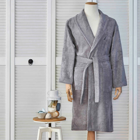 Nautica Home Crew 100% Turkish Cotton Bathrobe, Small, Grey