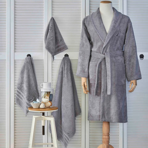Nautica Home Crew 100% Turkish Cotton Bathrobe, Small, Grey