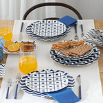 Karaca Forever Bone China Bettoni 18-Piece Serveware Set for 6 People, White Navy Blue