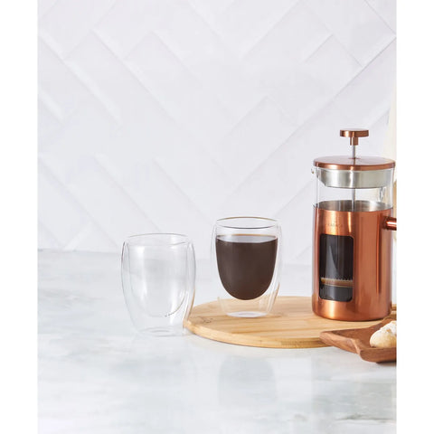 Karaca 2 Piece Double Wall Borosilicate Glass Latte Coffee Cup Set for 2 People, 350ml, Transparent