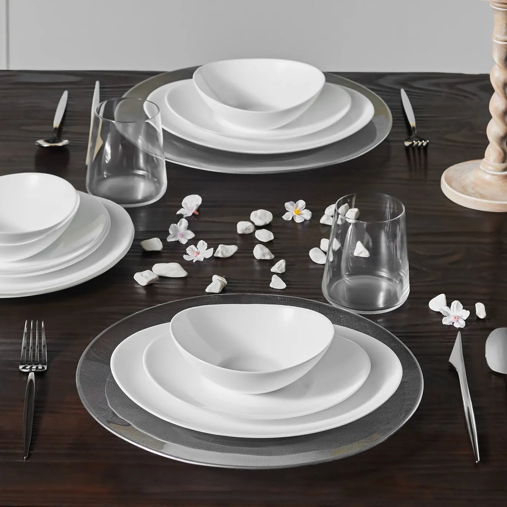 Karaca White Pure 12-Piece Opal Glass Dinner Set for People, White