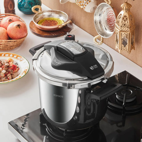 Karaca Marsilya Stainless Steel Induction Pressure Cooker Set 7L Silver Black