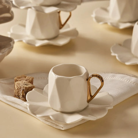 Karaca Peri 12 Piece Porcelain Turkish Coffee Cup Set for 6 People, 80ml, White Gold