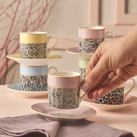 Karaca Bali 12-Piece Porcelain Espresso Turkish Coffee Cup Set for 6 People, 80ml, Multi