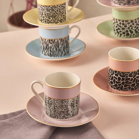 Karaca Bali 12-Piece Porcelain Espresso Turkish Coffee Cup Set for 6 People, 80ml, Multi