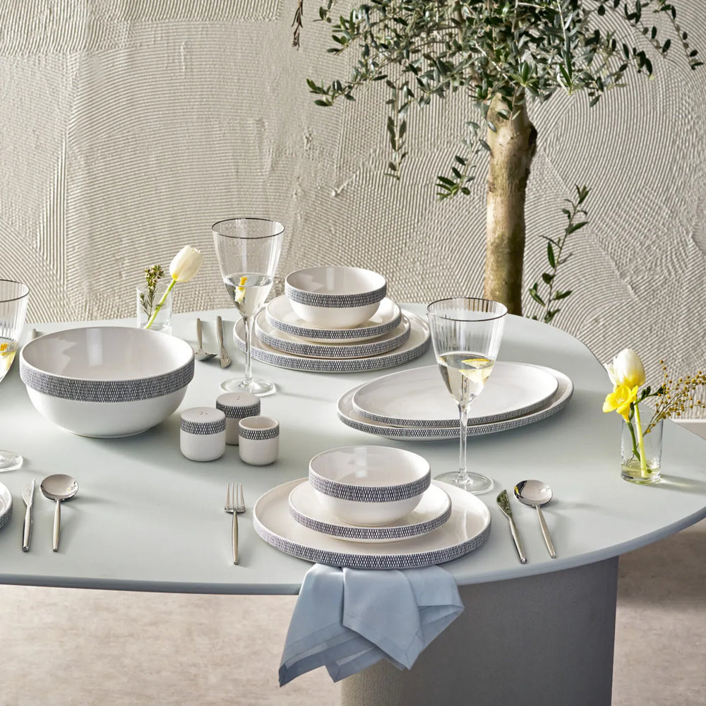 Karaca Stream Bone Fallon 59-Piece Bone China Dinner Set for 12 People, White Multi
