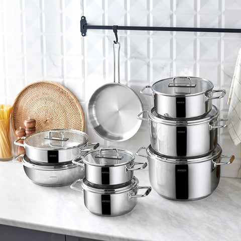 Karaca Grace Stainless Steel Induction Shallow Casserole with Lid, 24cm, Silver