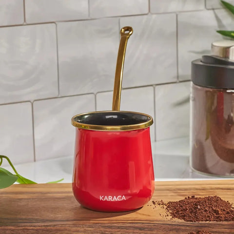 Karaca Troy Enamel Induction Turkish Coffee Pot, 350ml, Red Gold