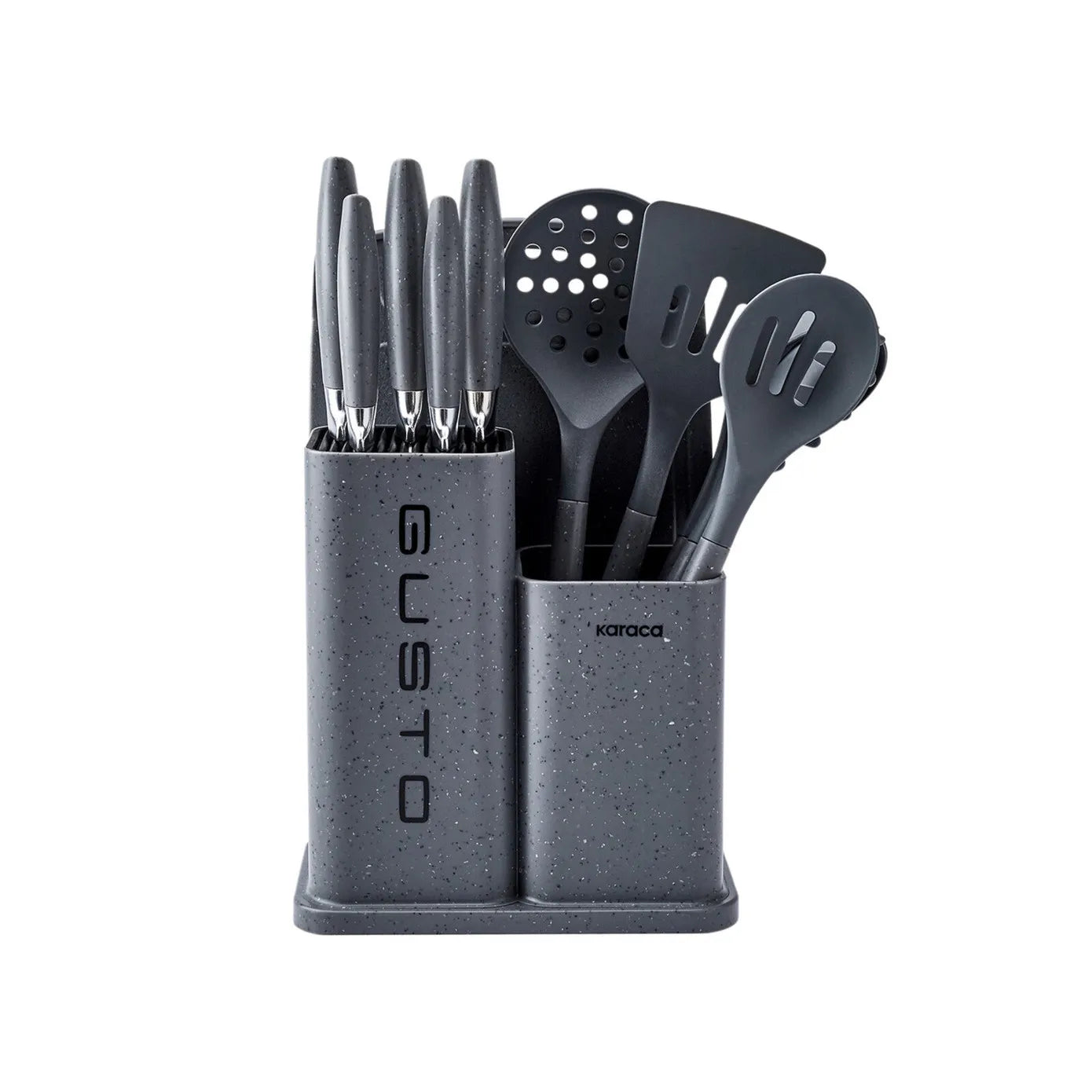 Karaca Gusto 12 Piece Knife Block Set, Kitchen Utensil Set with Block and Chopping Board, Grey