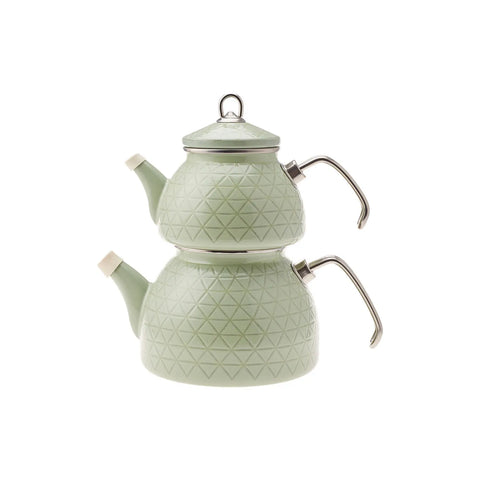 Karaca Kristal Enamel Induction Teapot Set, Green Silver