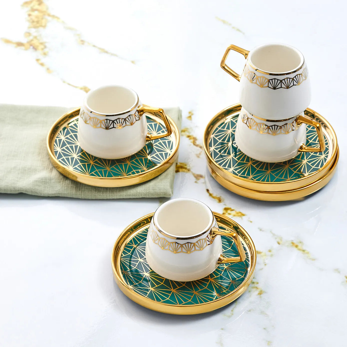 Karaca Verde 12-Piece Porcelain Espresso Turkish Coffee Cup Set for 6
