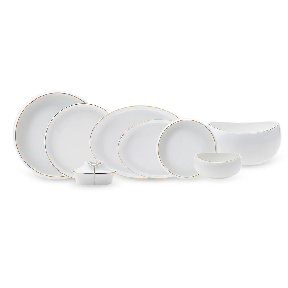 Karaca Red Carpet Collection Stream Bone China Hole 59-Piece Dinner Set for 12 People, Gold White