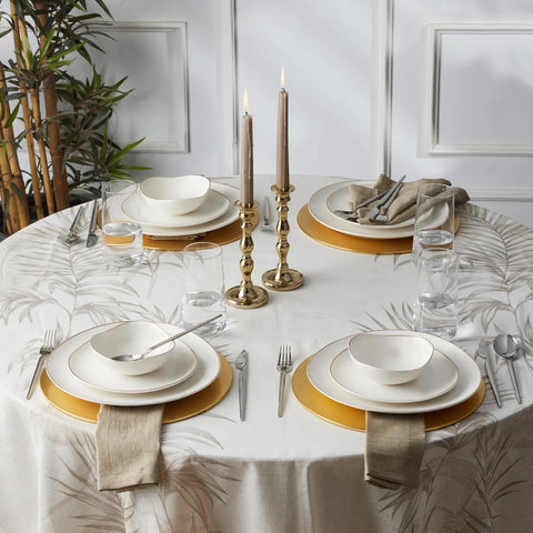 Karaca Streamline Middle 12-Piece Bone China Dinner Set for People, White Gold
