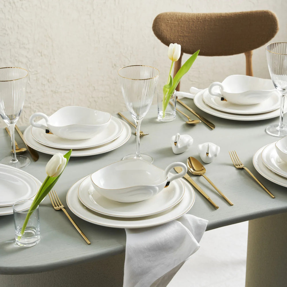 Karaca Streamline Swan 22-Piece Porcelain Dinner Set for 6 People, Multi