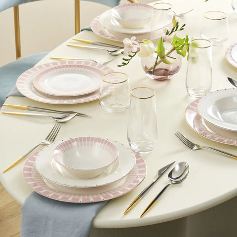 Karaca Pier 24-Piece Porcelain Dinner Set for 6 People, White Multi