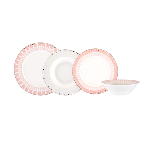 Karaca Pier 24-Piece Porcelain Dinner Set for 6 People, White Multi
