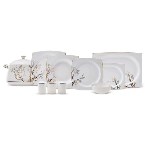 Karaca Autumn 60-Piece Porcelain Dinner Set for 12 People, White Gold