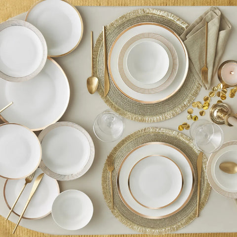 Karaca Gold Line 24-Piece Porcelain Dinner Set for People, White Gold