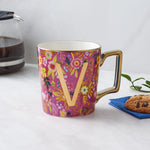 Karaca Flower Porcelain Letter V Mug, 350ml, Multi