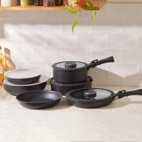 Karaca BioDiamond Easy Clip 13-Piece Non-Stick Cookware Set, Black