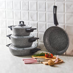Karaca Stella Biogranite 11-Piece Non-Stick Cookware Set with Knife Set, Grey