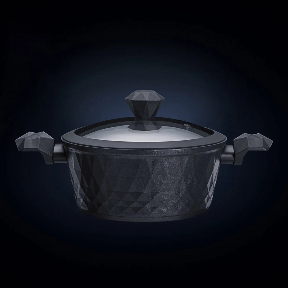 Karaca BioDiamond Non-Stick Antibacterial Handle Induction Stockpot with Lid, 24cm, Black