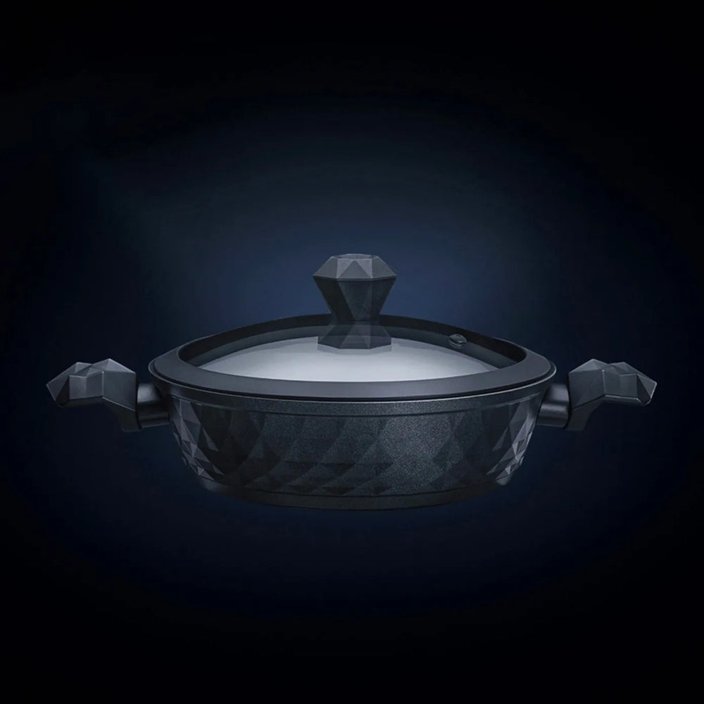 Karaca BioDiamond Non-Stick Antibacterial Handle Induction Shallow Casserole with Lid, 30cm, Black