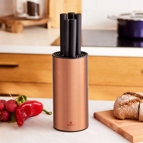 Karaca Oscar 5 Piece Knife Block Set, Copper