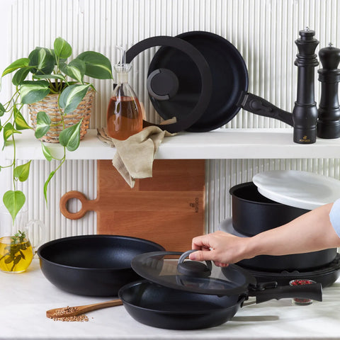 Karaca BioDiamond Easy Clip 13-Piece Non-Stick Cookware Set, Black