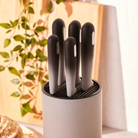 Karaca Moonlight 5 Piece Round Knife Block Set, Black Grey