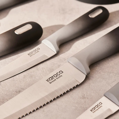 Karaca Moonlight 5 Piece Round Knife Block Set, Black Grey