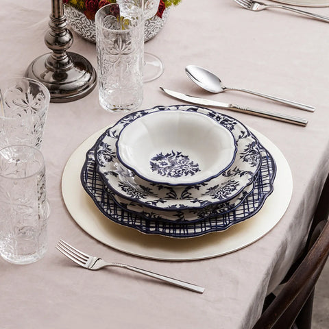 Karaca Maren 24-Piece Porcelain Dinner Set for 6 People, Blue White