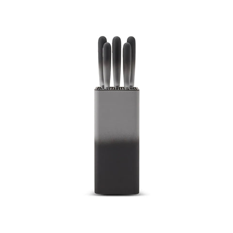 Karaca Moonlight 5 Piece Square Knife Block Set, Black Grey