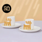 Karaca 50th Anniversary Collection 4-Piece Porcelain Espresso Turkish Coffee Cup Set for 2 People, 80ml, White Multi
