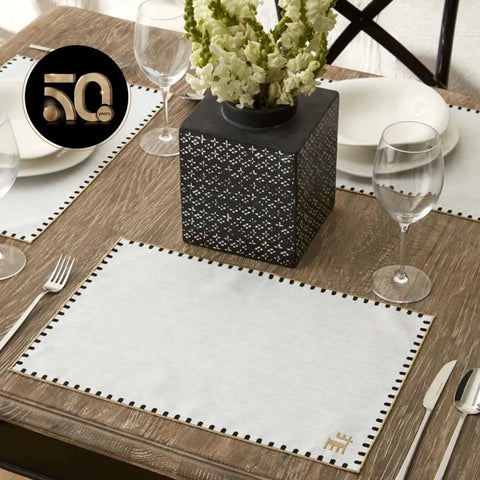 Karaca Home 50th Anniversary Collection Core Rectangle Placemat Set, 6 Piece, 32cmx28cm, White Gold