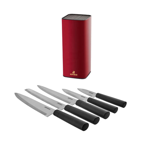 Karaca Grammy Knife Block Set, 5 Piece, Red Black