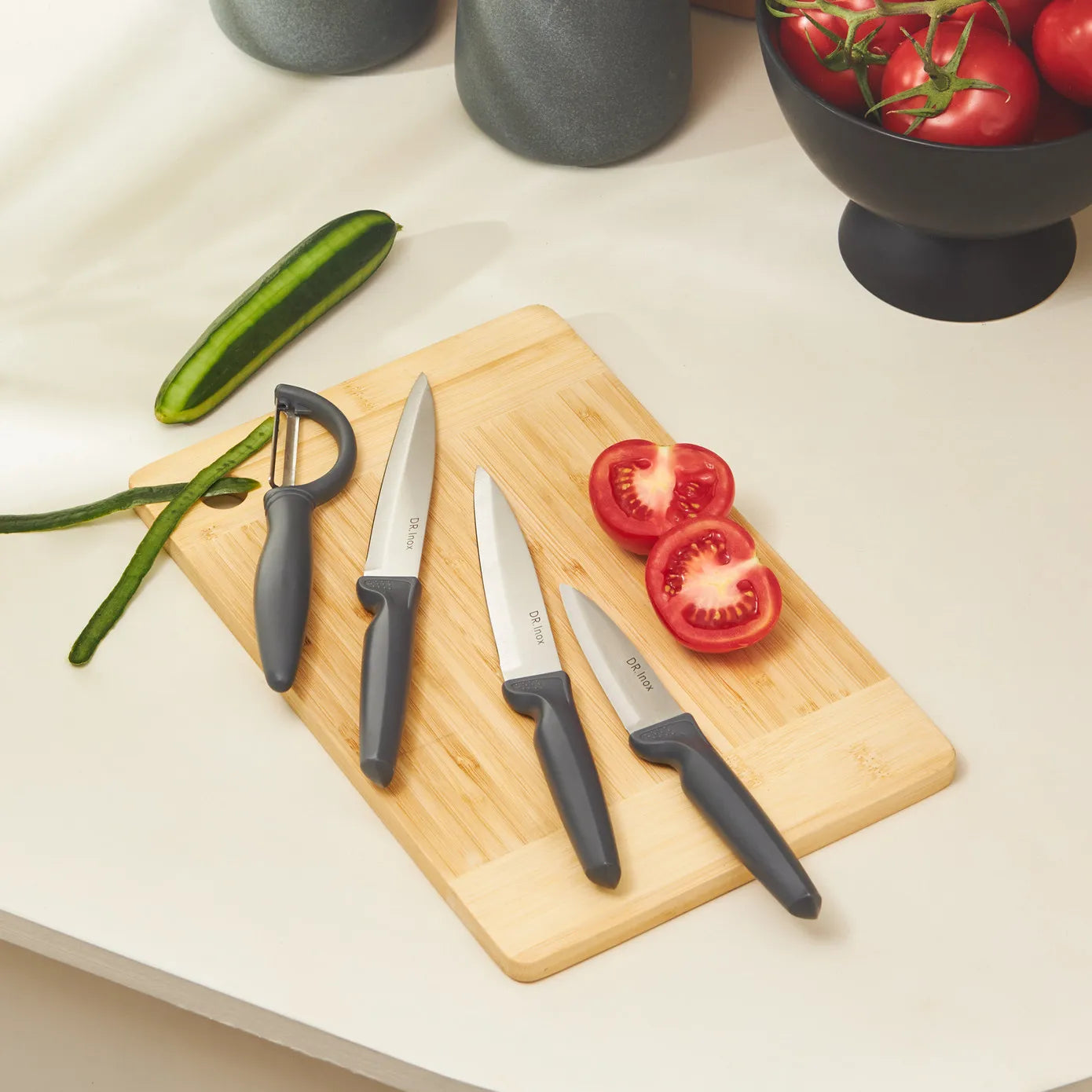 Dr.Inox 4 Piece Stainless Steel Knife Set, Grey