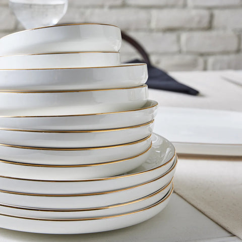 Karaca Streamline Saturn 19-Piece New Generation Bone China Dinner Set for 4 People, White Gold