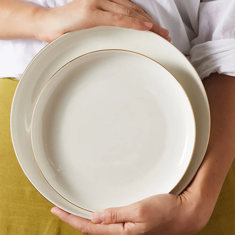 Karaca Streamline Saturn 19-Piece New Generation Bone China Dinner Set for 4 People, White Gold