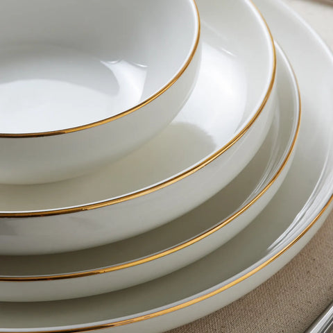 Karaca Streamline Saturn 19-Piece New Generation Bone China Dinner Set for 4 People, White Gold
