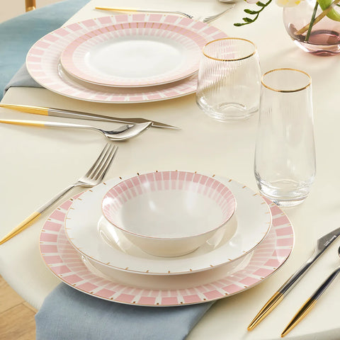 Karaca Pier 24-Piece Porcelain Dinner Set for 6 People, White Multi