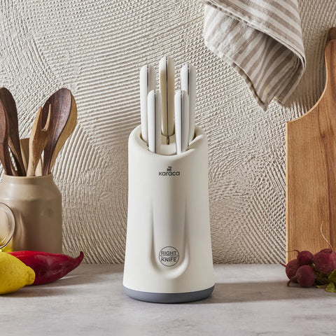 Karaca Right Soft Touch 5 Piece Knife Block Set, White