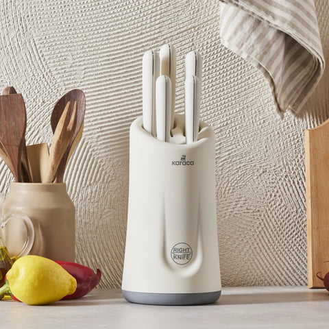 Karaca Right Soft Touch 5 Piece Knife Block Set, White